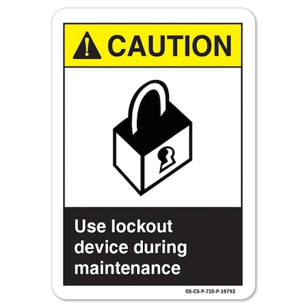 Signmission ANSI Caution, Decal, 5" x 3.5", Landscape, PK10, Use Lockout Device During Maintenance OS-CS-D-35-L-19793-10PK
